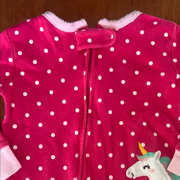 🍊5/$25 Carter's Pink and White Footies with Unicorn Design size 12m - Picture 7 of 8